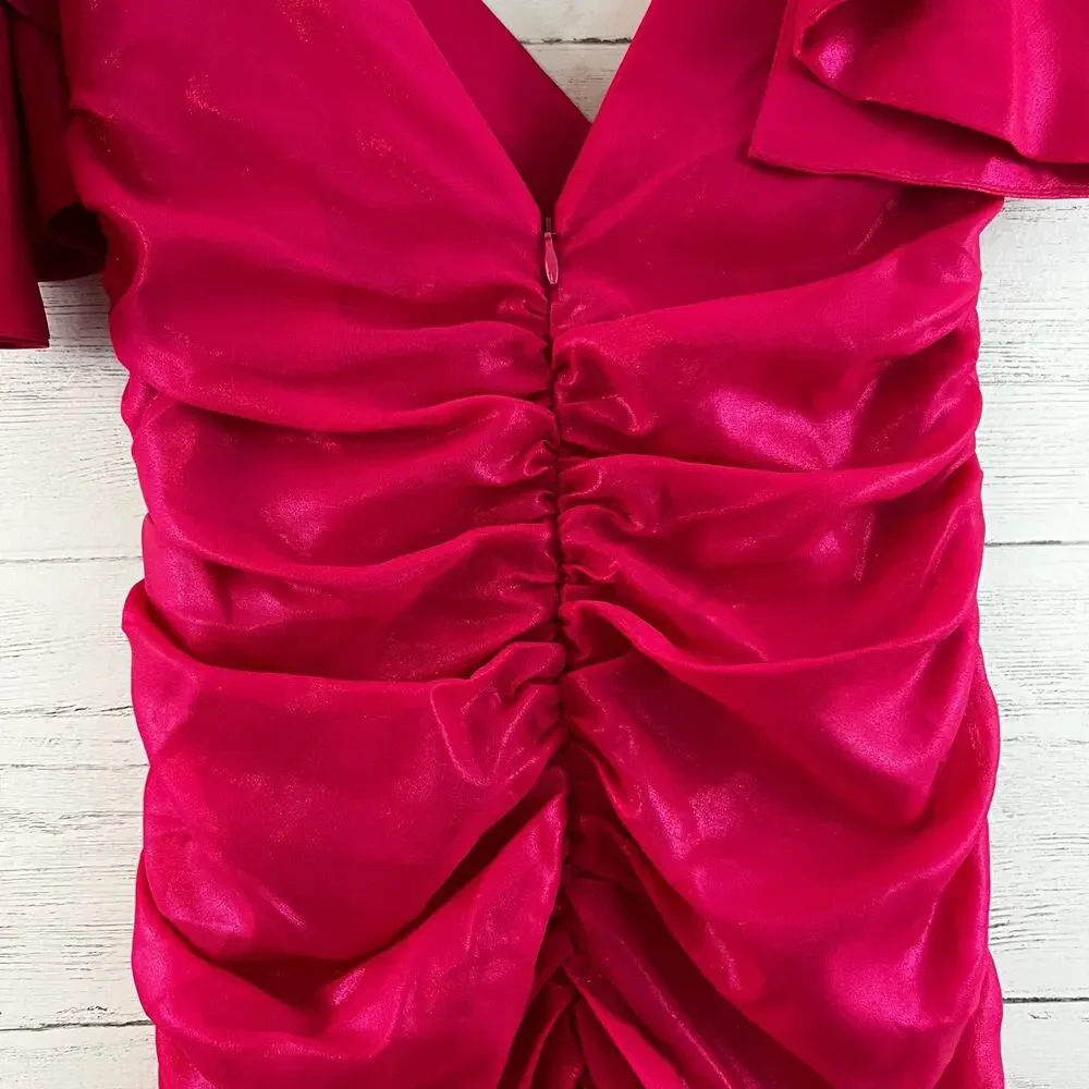 Lovers + Friends Hot Pink Ruffle Bodycon Mini Dress Size XS - Picture 4 of 8